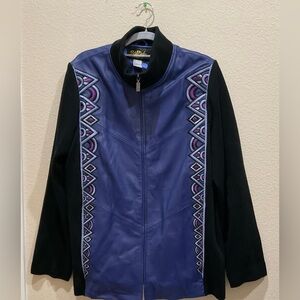 Vintage Bob Mackie Wearable Art Black and Blue Embroidered Bomber Jacket